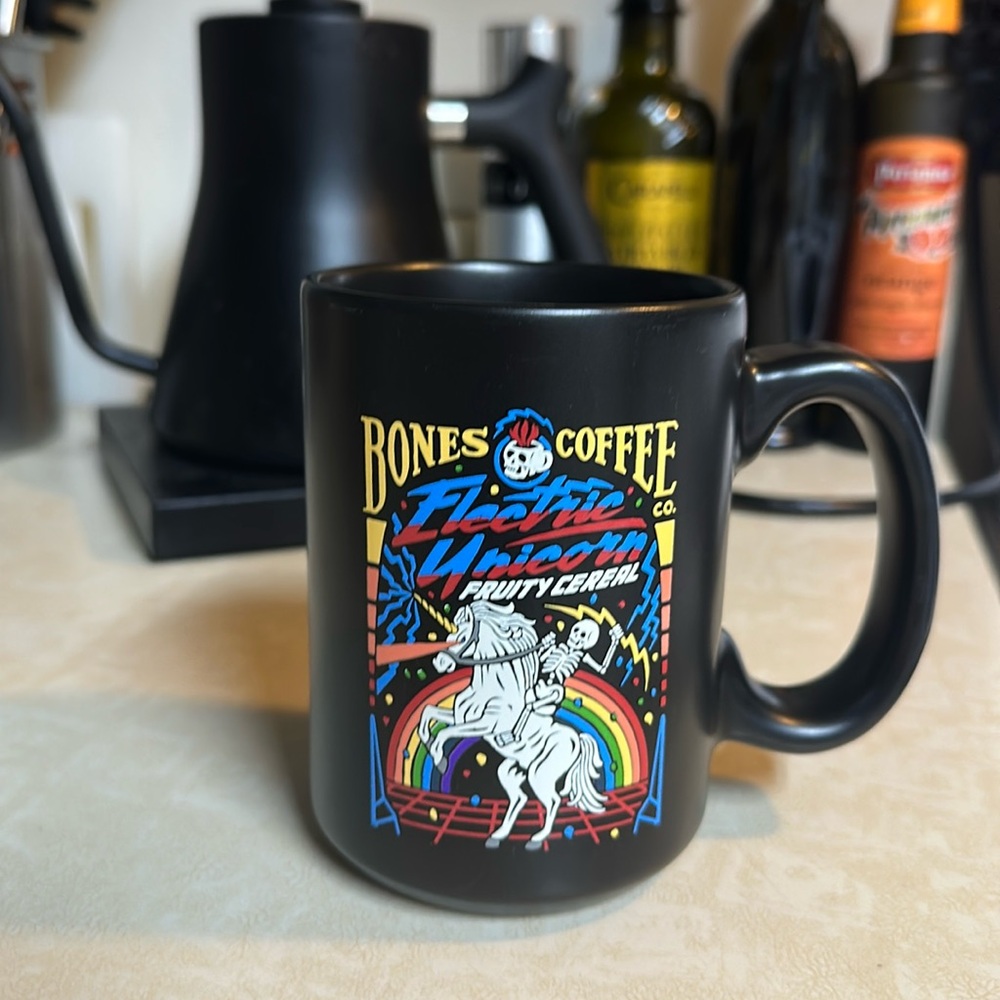 Bones Coffee Electric Unicorn mug cup, NWOT